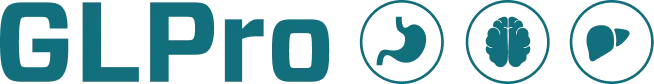 The GLPro wordmark in teal, followed by three round icons showing a stomach, a brain and a liver