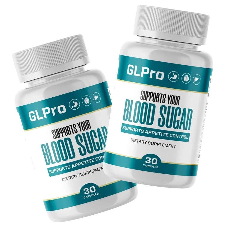 Two GLPro bottles side by side, teal label band, Supports Your Blood Sugar